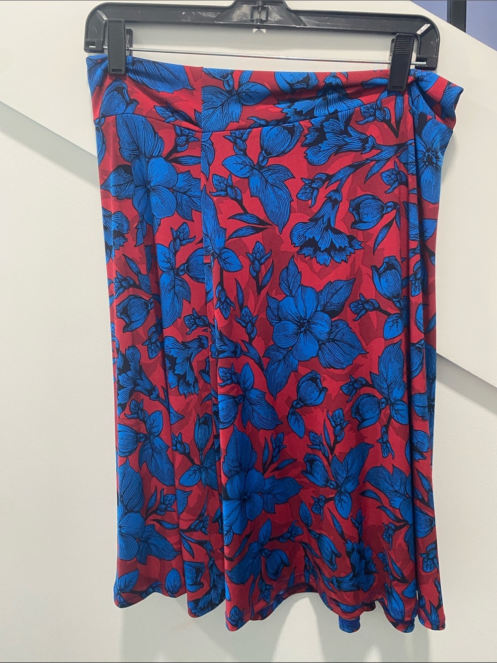 LuLaRoe Red Swim Sarong with Bold Blue Floral Print
